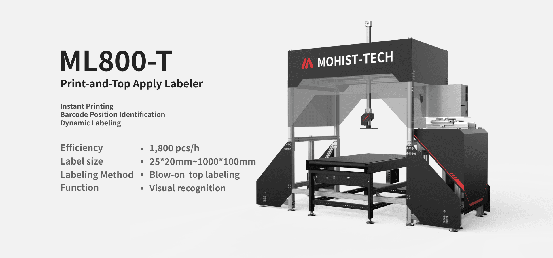 Mohisttech - Homepage - ML800-T - Print-and-Top Apply Labeler - Product Image